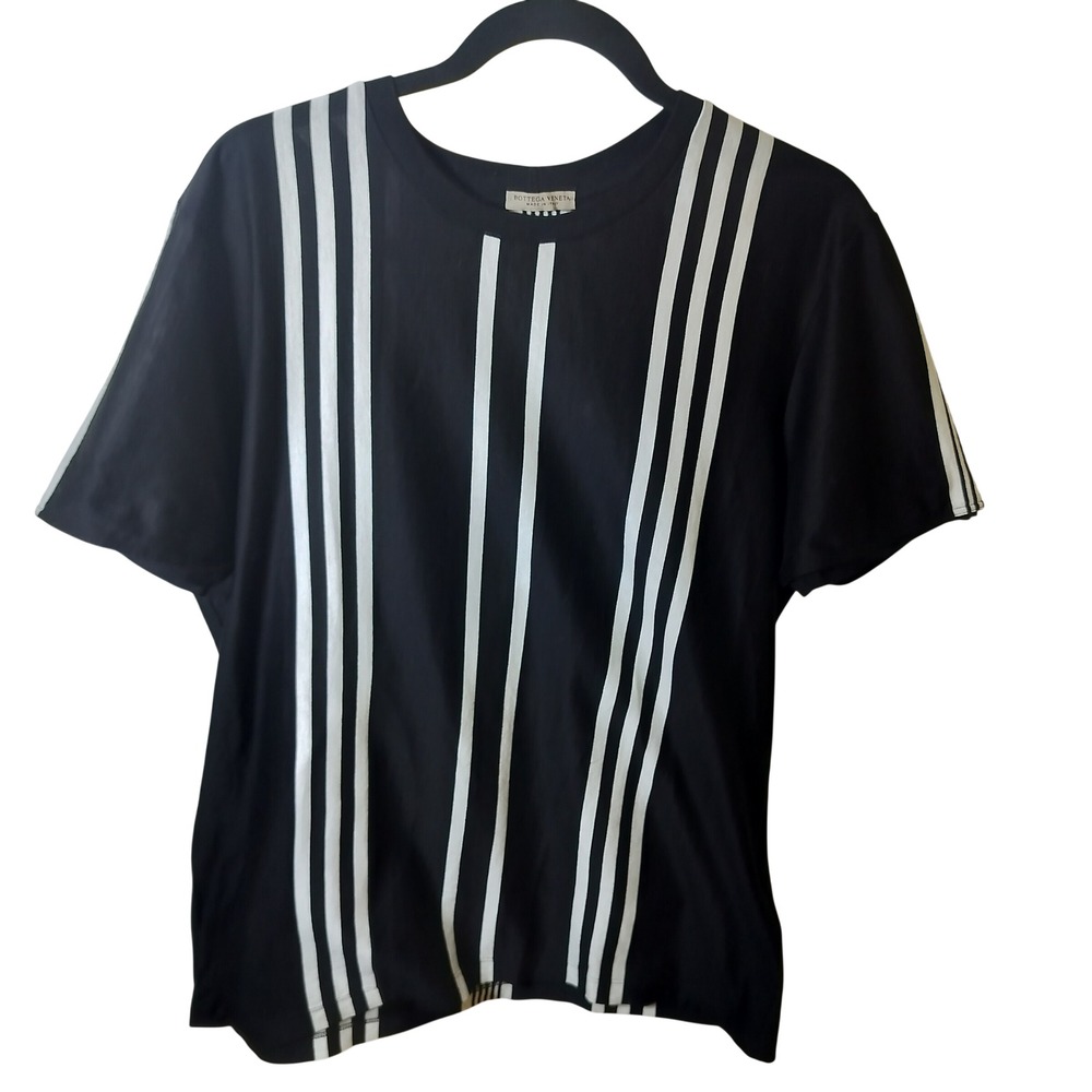 Bottega Veneta Mens Black White Vertical Strip Cotton T-Shirt Size 50 Made Italy